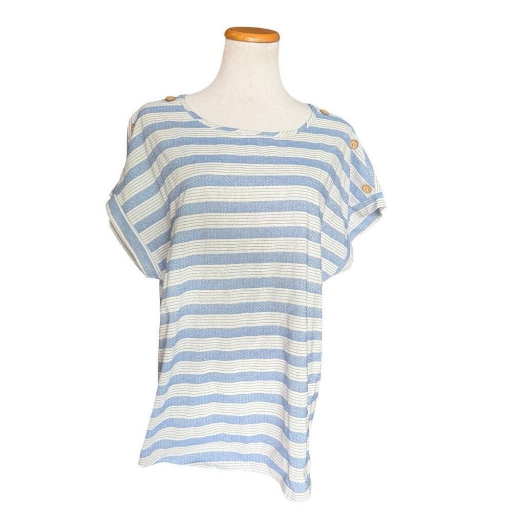 Womens Shein Curve Plus Striped Button Shoulder Detail Top Blouse - Sz 1X